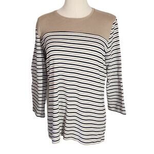 Kim Rogers 100% Cotton Brown Striped 3/4 Sleeves Knit Top Women's Size L